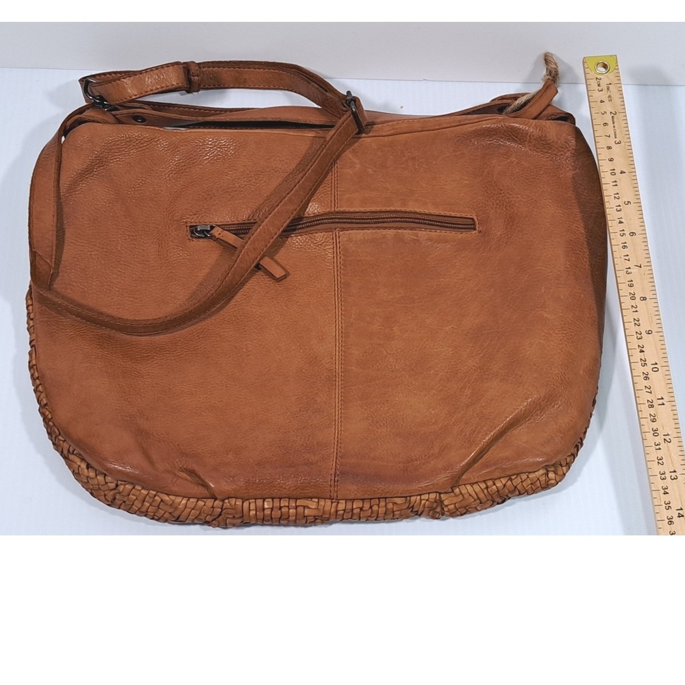 The Bagging Co Barcelona Woven Leather Crossbody Bag Tan Cuero 9THB2774 NEW - Picture 4 of 11